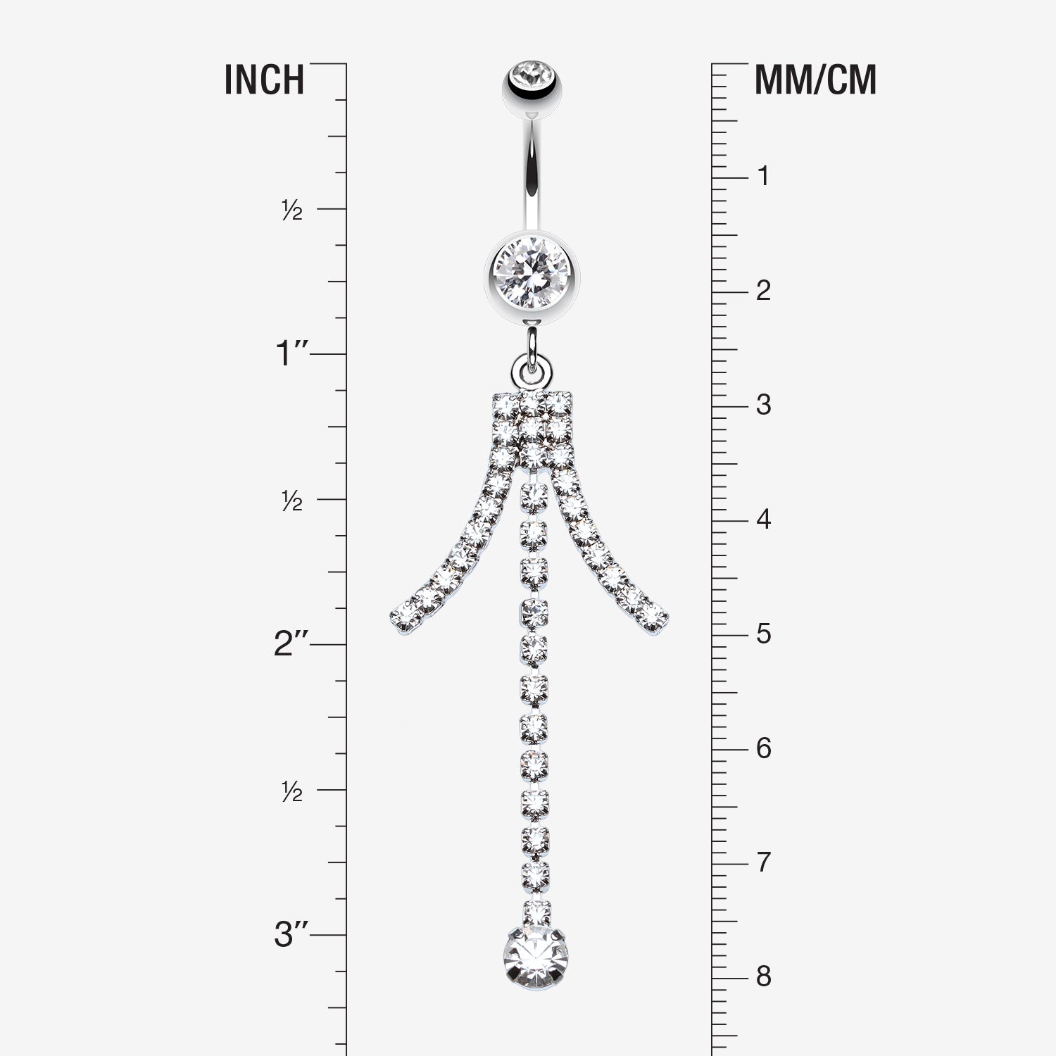 Detail View 1 of Elegant Bejeweled Cascading Belly Button Ring-Clear Gem