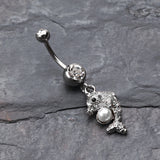 Detail View 2 of Sparkling Dolphin Belly Button Ring-Clear Gem/White