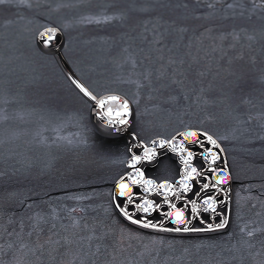 Detail View 2 of Sparkling Precious Heart Belly Button Ring-Clear Gem