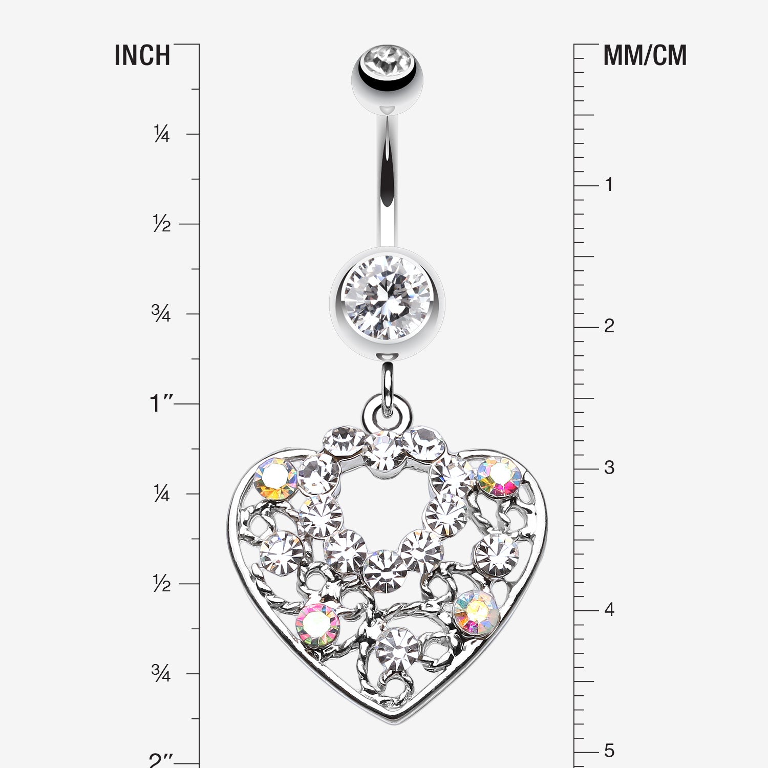 Detail View 1 of Sparkling Precious Heart Belly Button Ring-Clear Gem