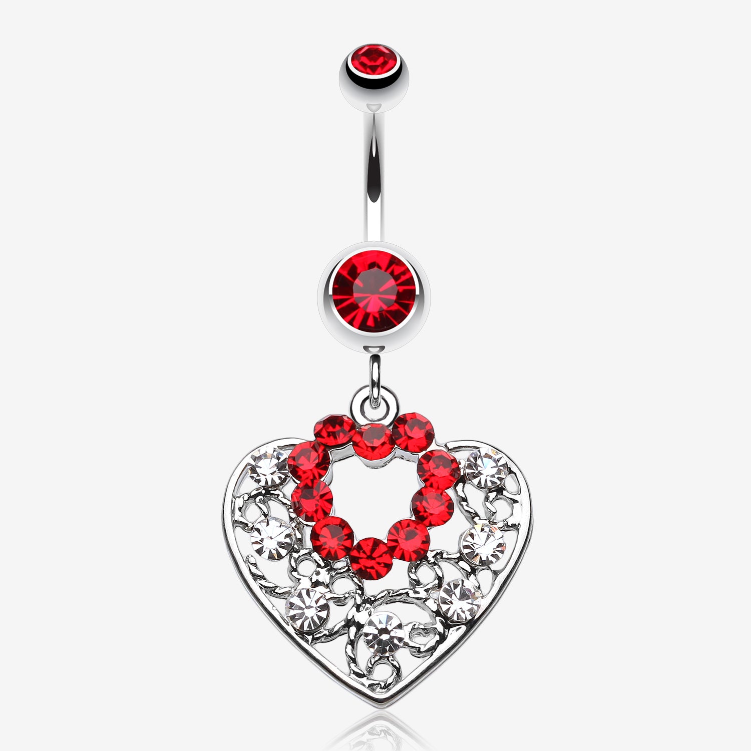 Sparkling Precious Heart Belly Button Ring-Red