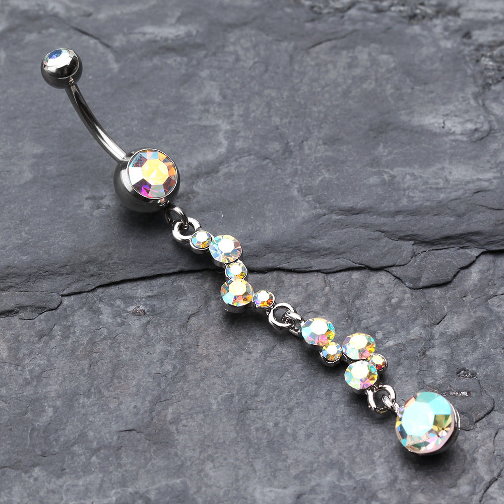 Detail View 2 of Crystal Journey Swirl Belly Ring-Aurora Borealis
