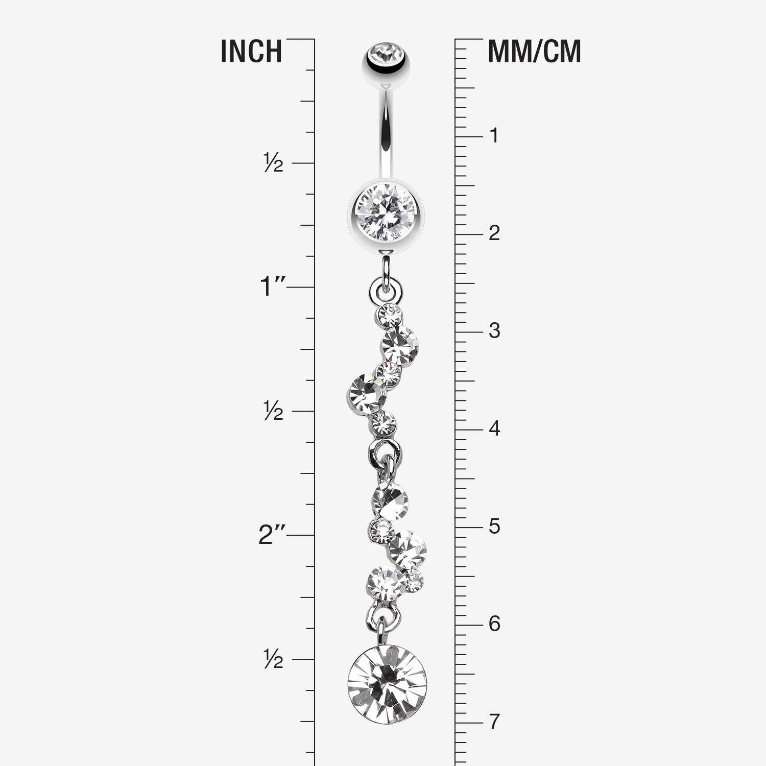 Detail View 1 of Crystal Journey Swirl Belly Ring-Clear Gem