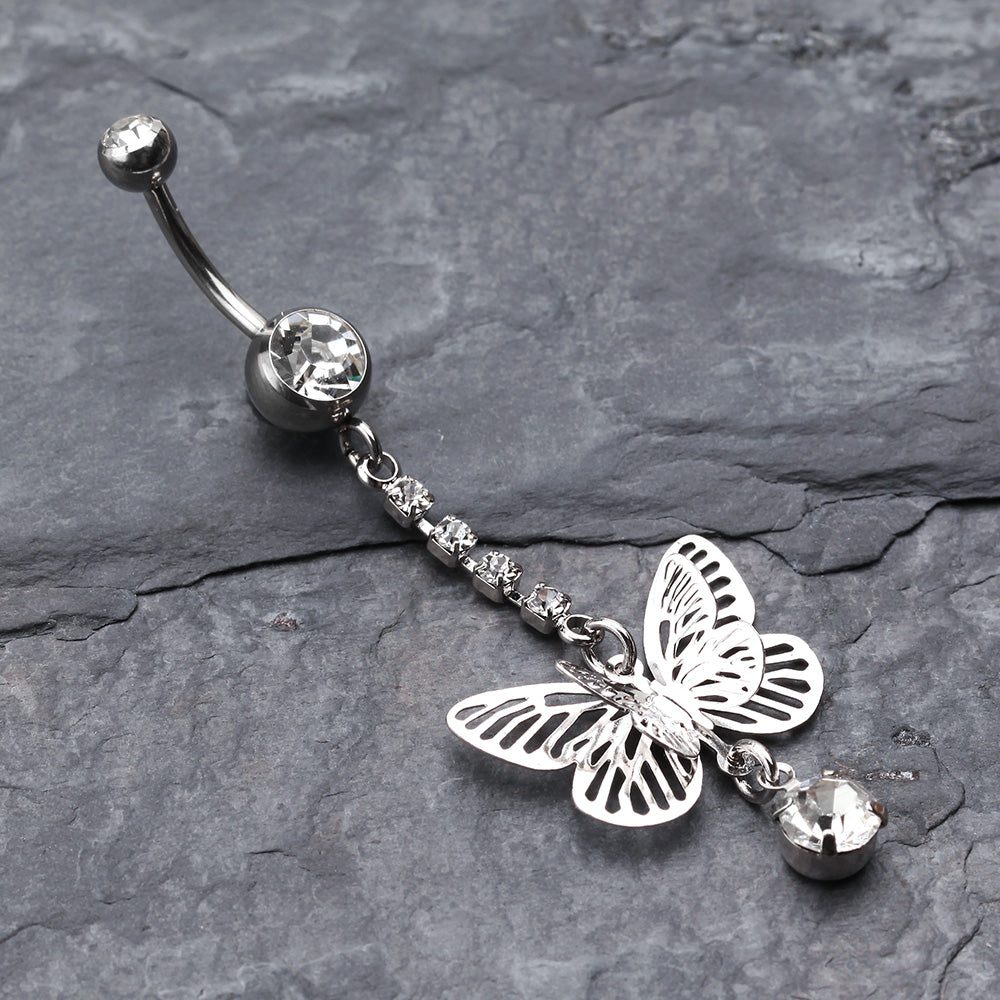 Detail View 2 of Sparkle Flutter Butterfly Belly Button Ring-Clear Gem