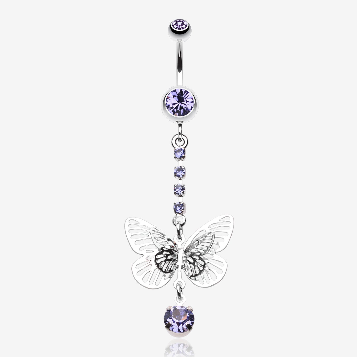 Sparkle Flutter Butterfly Belly Button Ring-Tanzanite