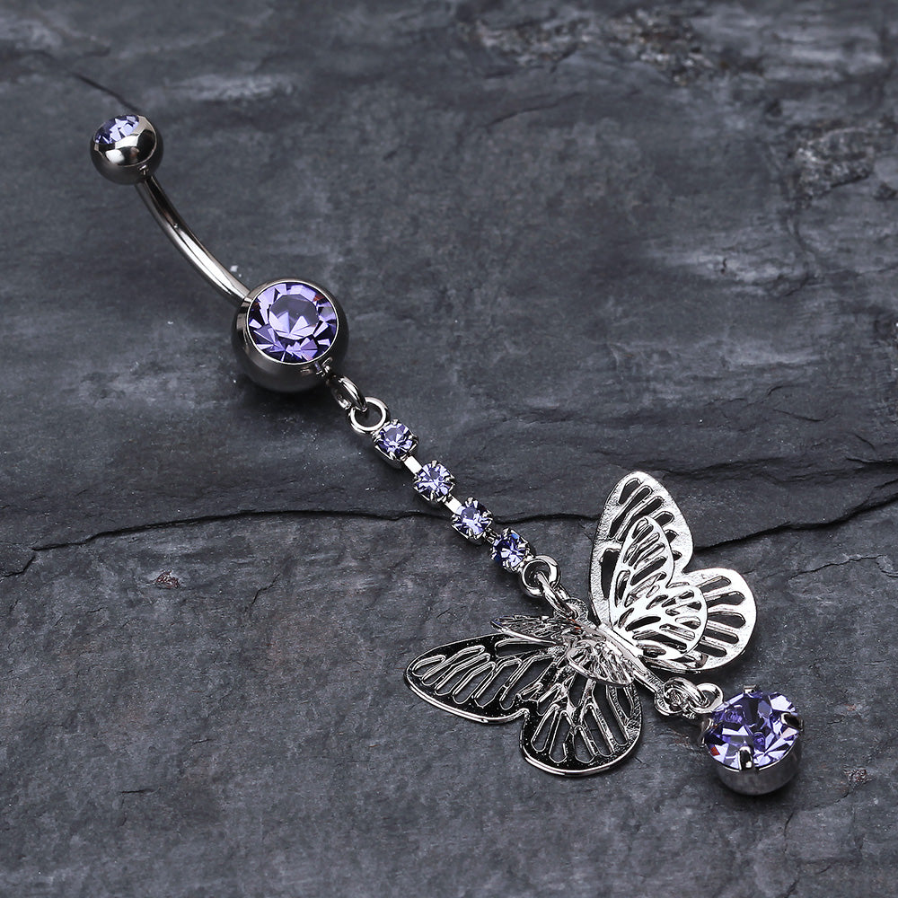 Detail View 2 of Sparkle Flutter Butterfly Belly Button Ring-Tanzanite