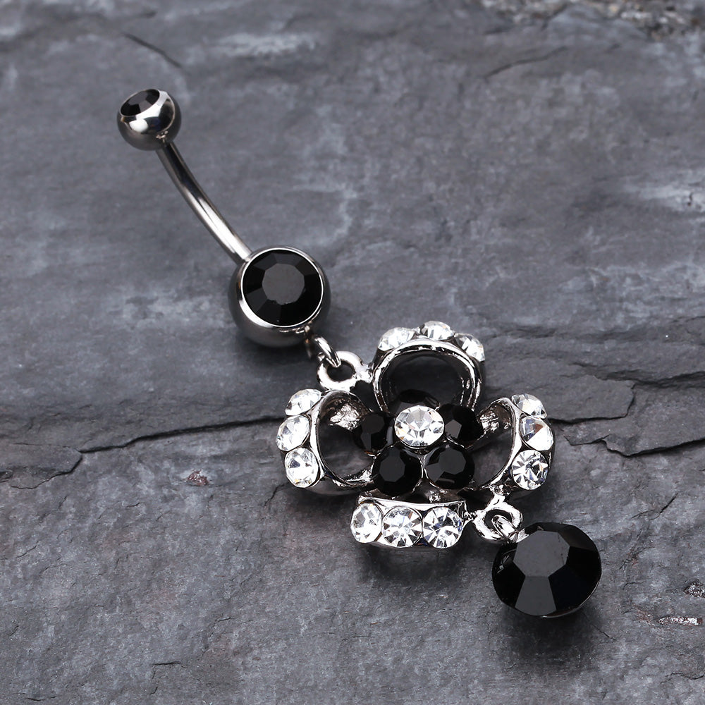 Detail View 2 of Flower Aura Belly Button Ring-Black
