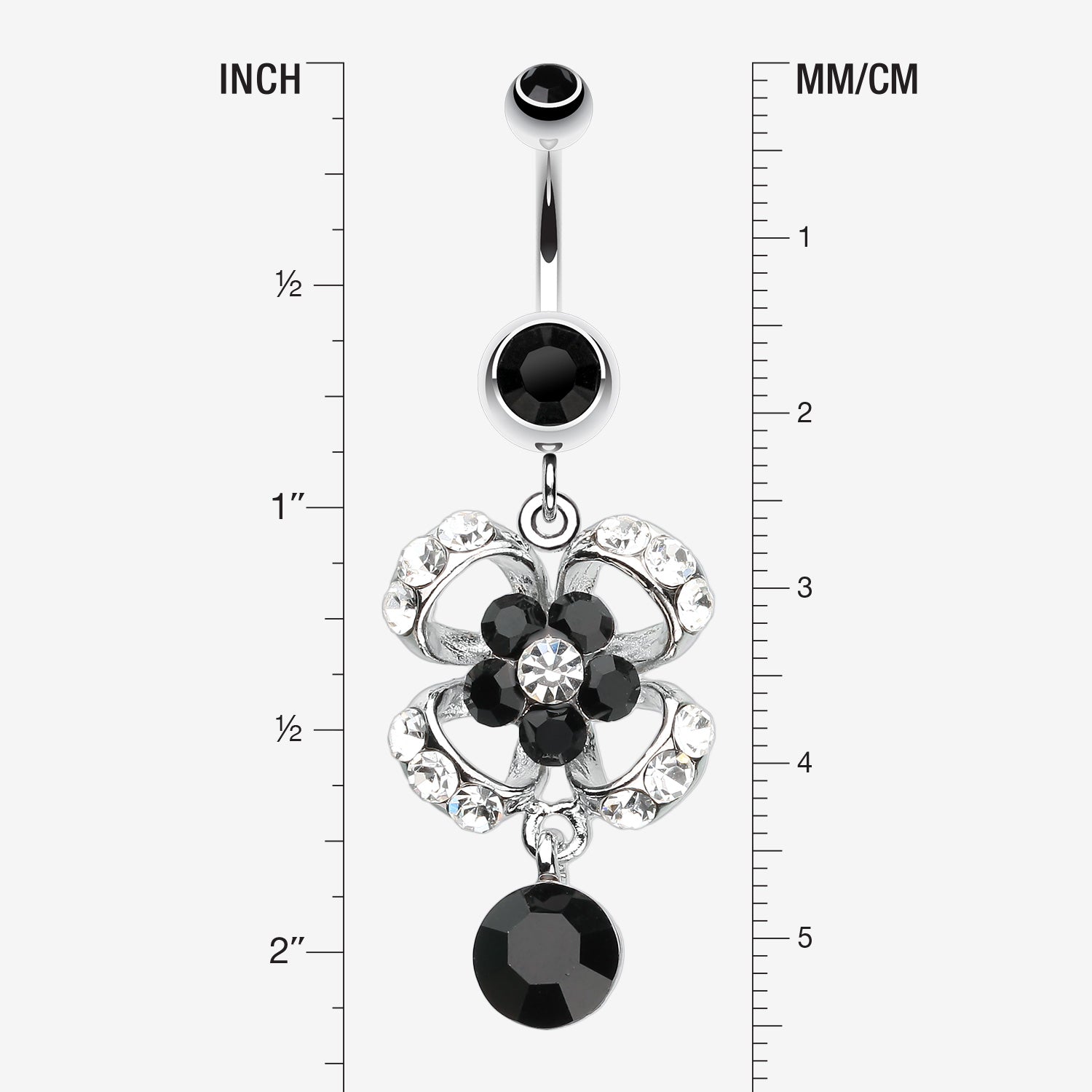Detail View 1 of Flower Aura Belly Button Ring-Black