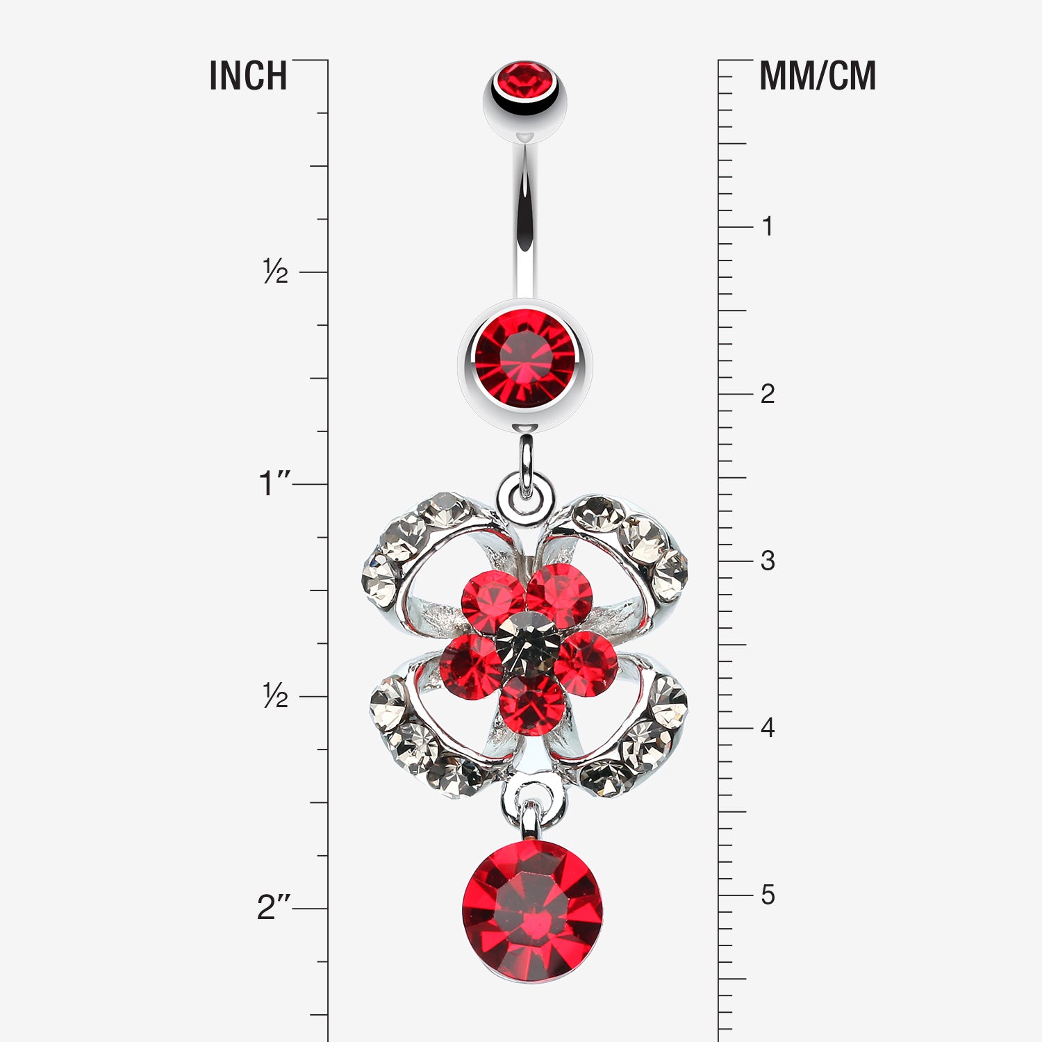 Detail View 1 of Flower Aura Belly Button Ring-Red