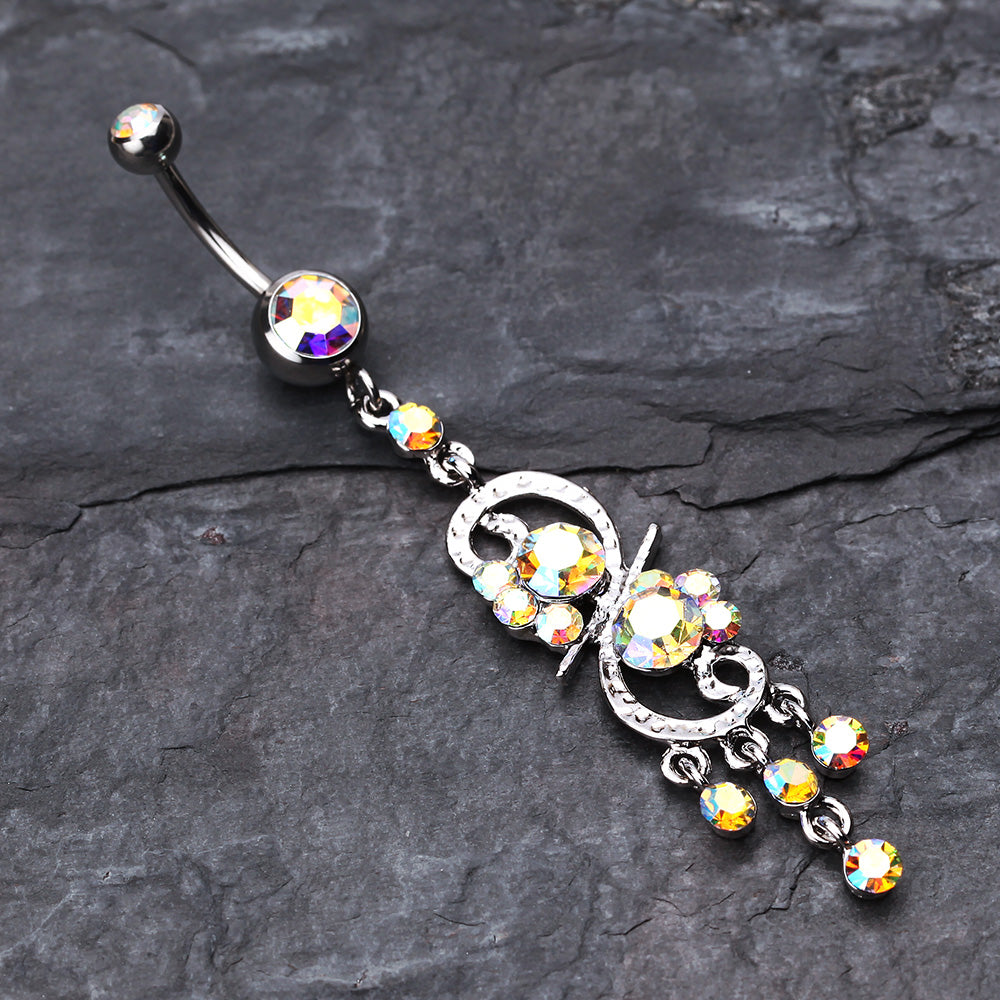 Detail View 2 of Glistening Chandelier Belly Button Ring-Aurora Borealis