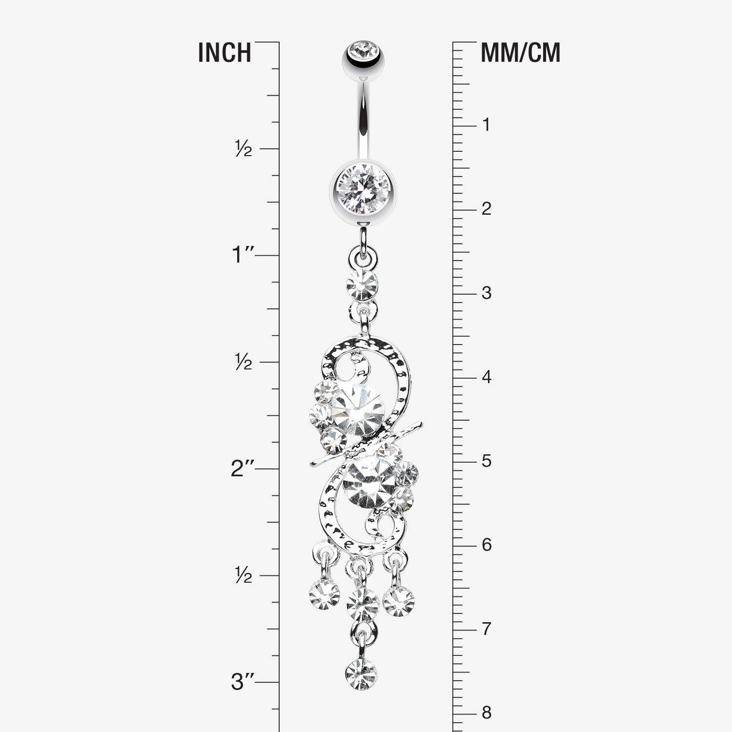 Detail View 1 of Glistening Chandelier Belly Button Ring-Clear Gem