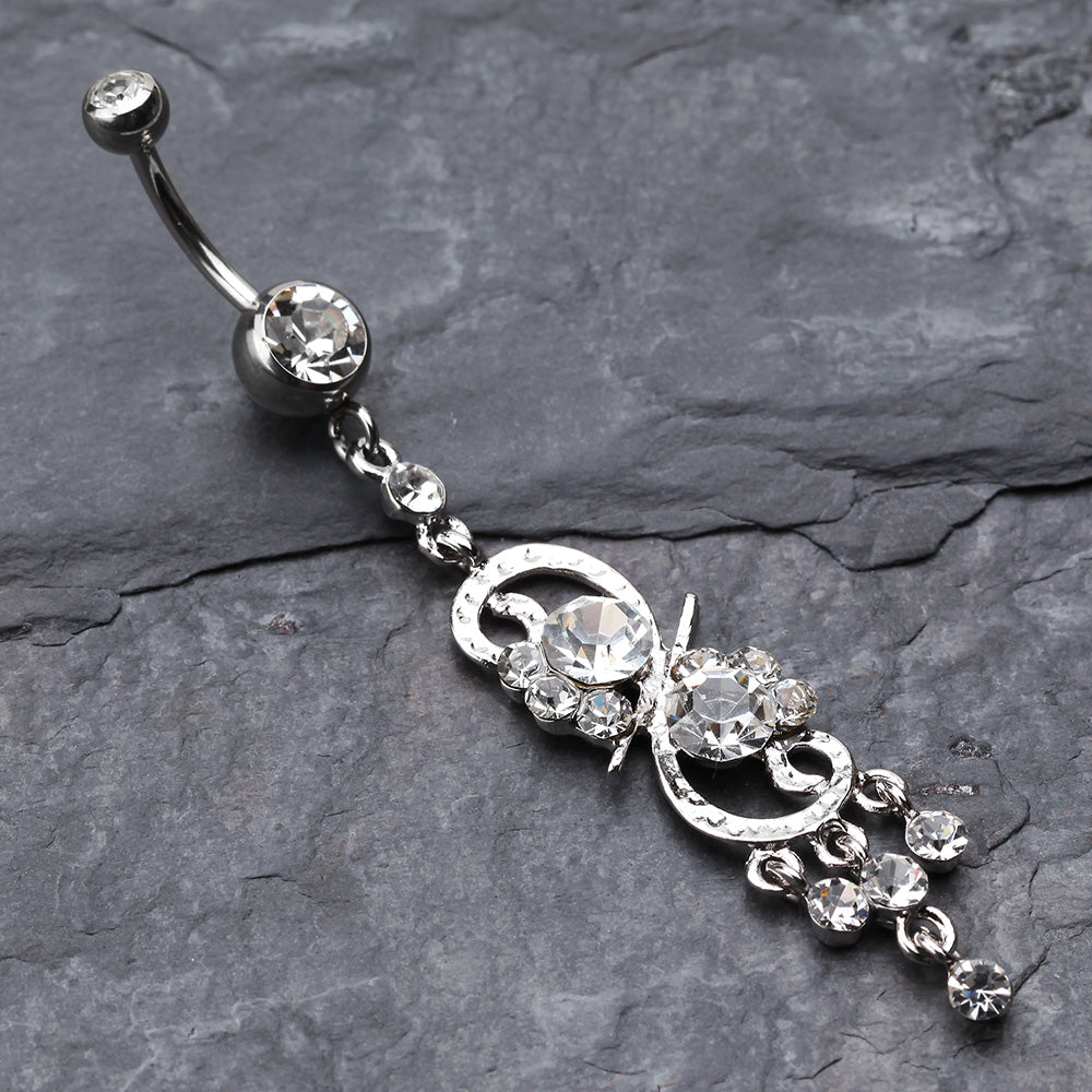 Detail View 2 of Glistening Chandelier Belly Button Ring-Clear Gem