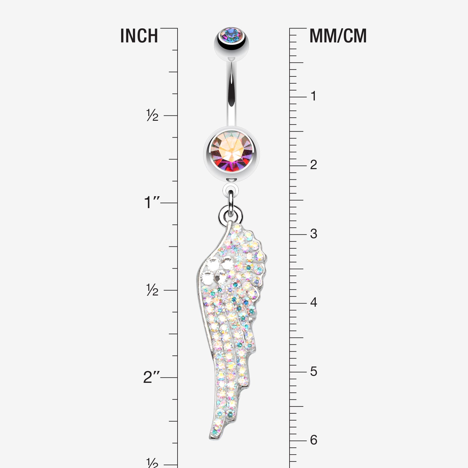 Detail View 1 of Jeweled Angel Wing Sparkle Belly Ring-Aurora Borealis