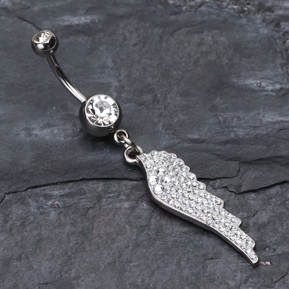Detail View 2 of Jeweled Angel Wing Sparkle Belly Ring-Clear Gem