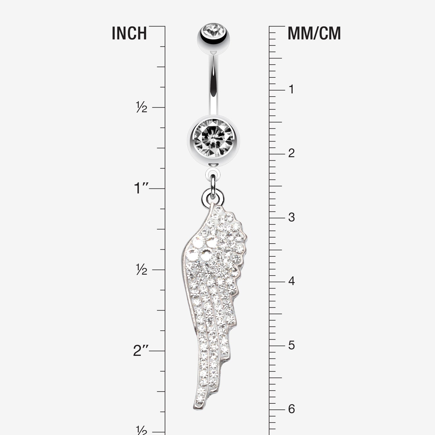 Detail View 1 of Jeweled Angel Wing Sparkle Belly Ring-Clear Gem