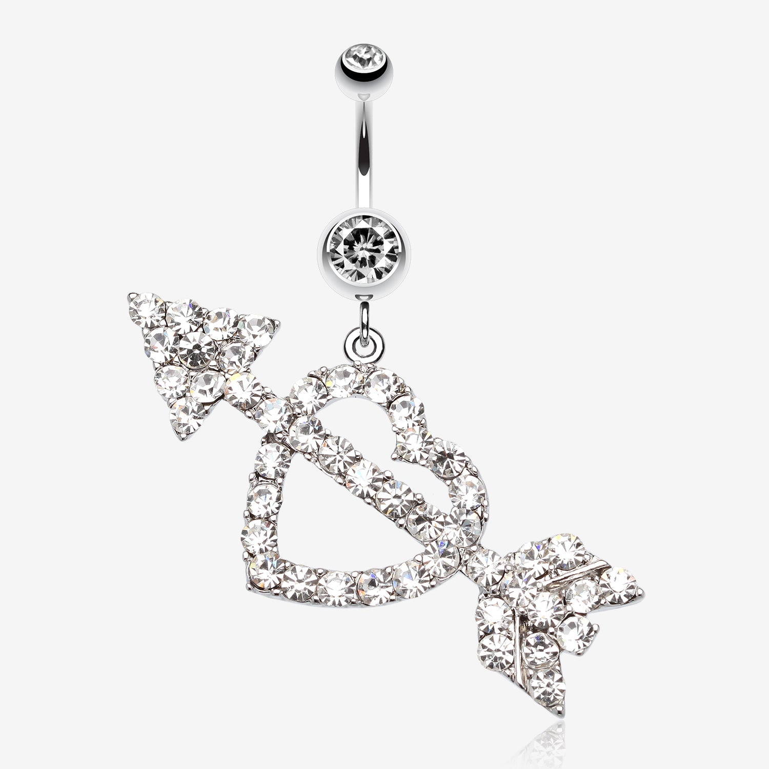 Jeweled Heart Arrow Belly Ring-Clear Gem