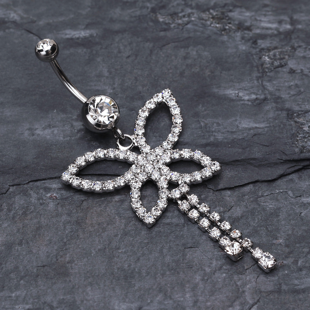 Detail View 2 of Classic Butterfly Sparkle Belly Ring-Clear Gem