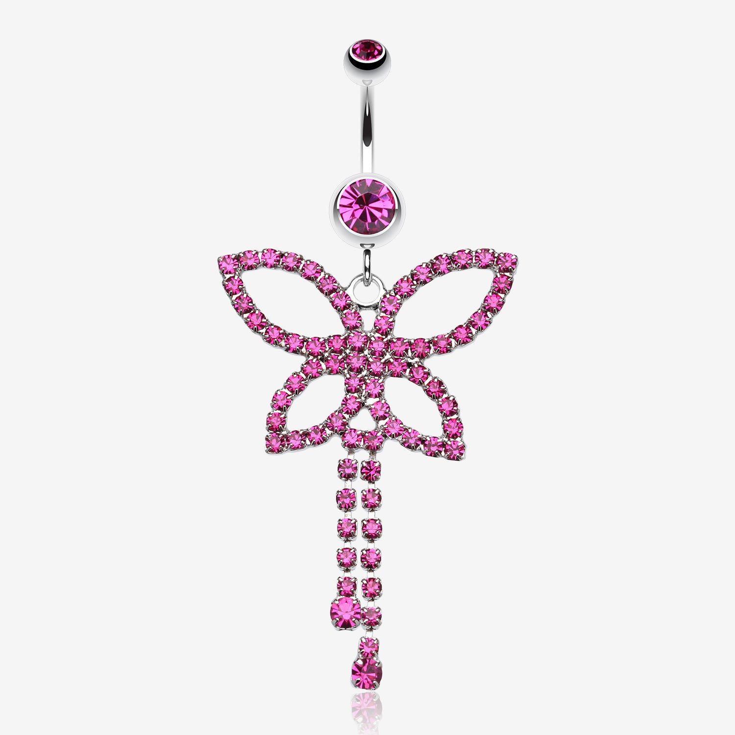 Classic Butterfly Sparkle Belly Ring-Fuchsia