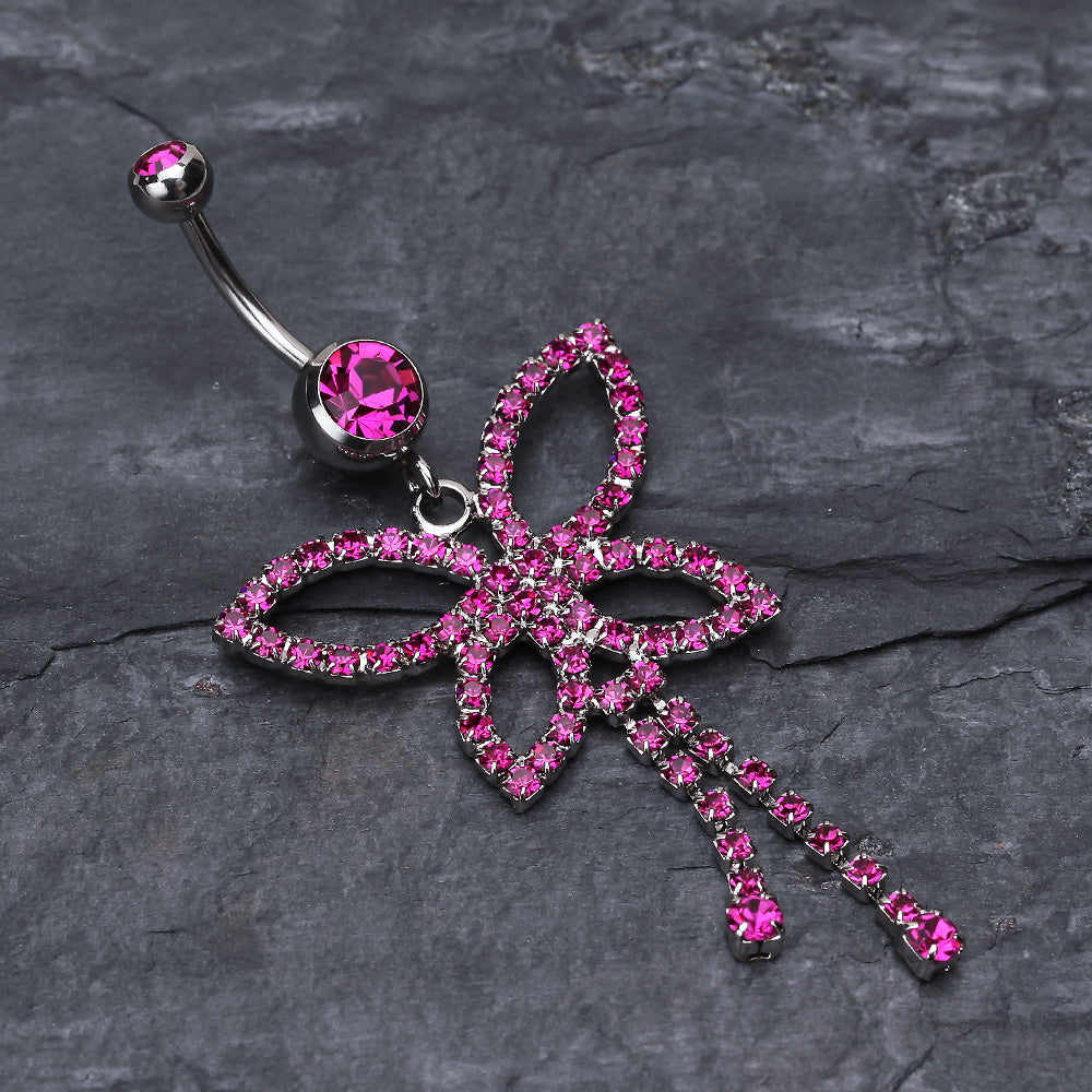 Detail View 2 of Classic Butterfly Sparkle Belly Ring-Fuchsia