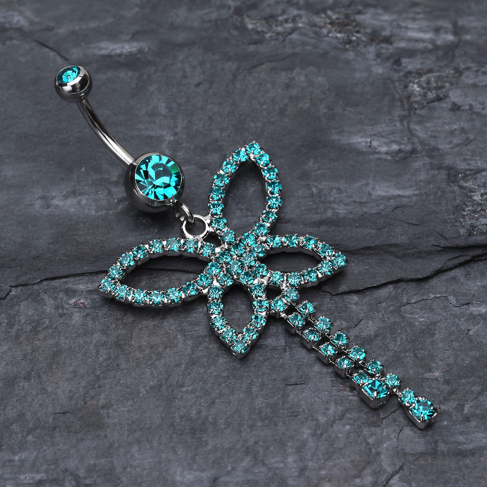 Detail View 2 of Classic Butterfly Sparkle Belly Ring-Teal
