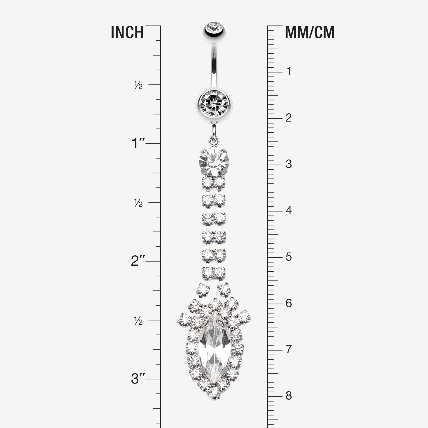 Detail View 1 of Marquise Chandelier Belly Ring-Clear Gem