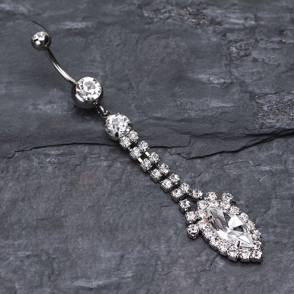 Detail View 2 of Marquise Chandelier Belly Ring-Clear Gem