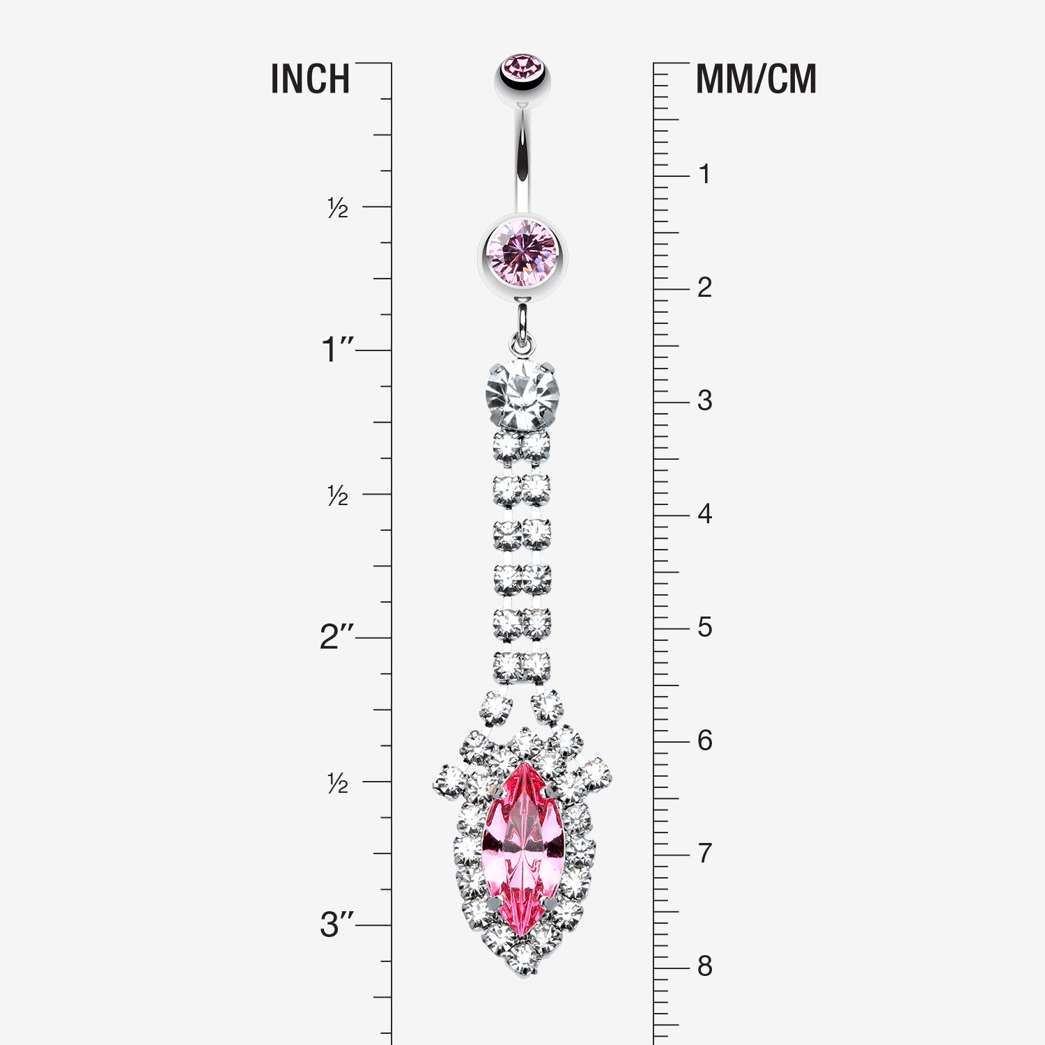 Detail View 1 of Marquise Chandelier Belly Ring-Light Pink/Clear