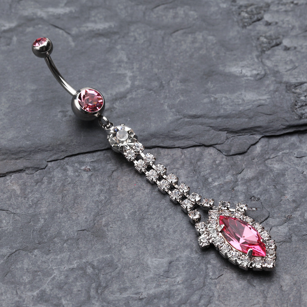 Detail View 2 of Marquise Chandelier Belly Ring-Light Pink/Clear