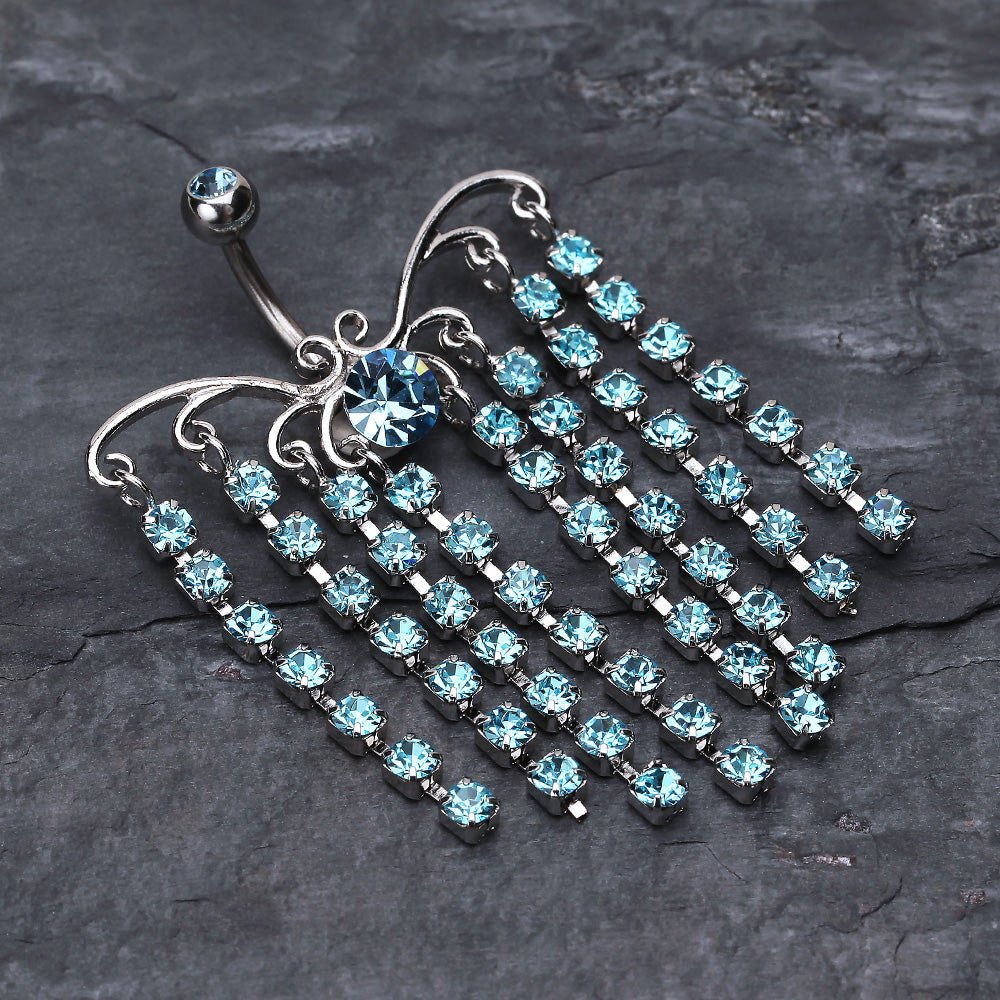 Detail View 2 of Sparkling Curtain Chandelier Belly Ring-Aqua