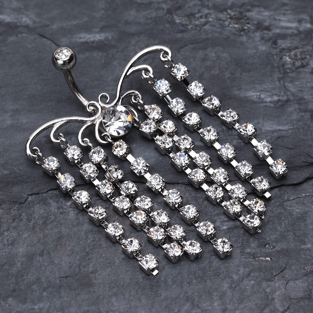 Detail View 2 of Sparkling Curtain Chandelier Belly Ring-Clear Gem