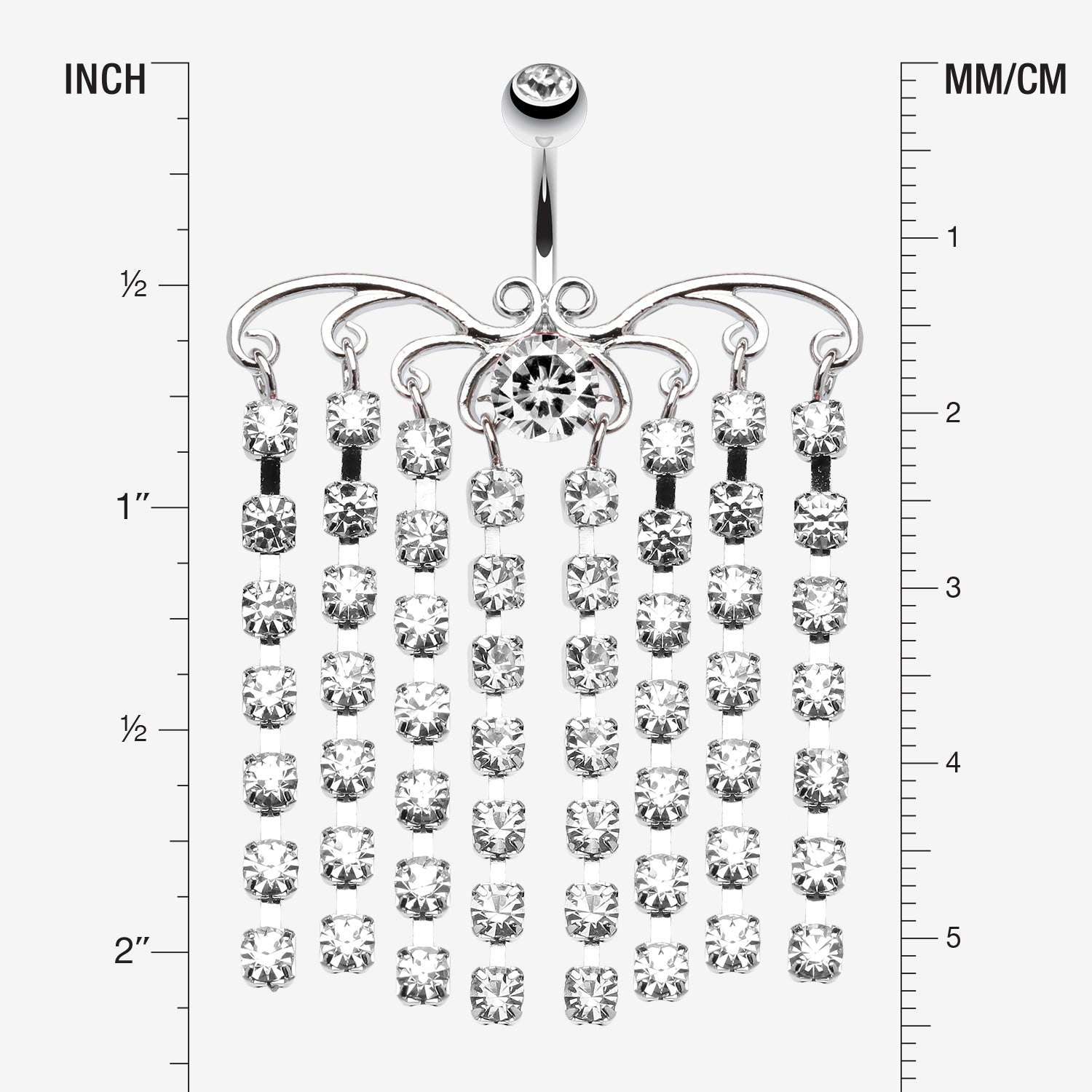 Detail View 1 of Sparkling Curtain Chandelier Belly Ring-Clear Gem