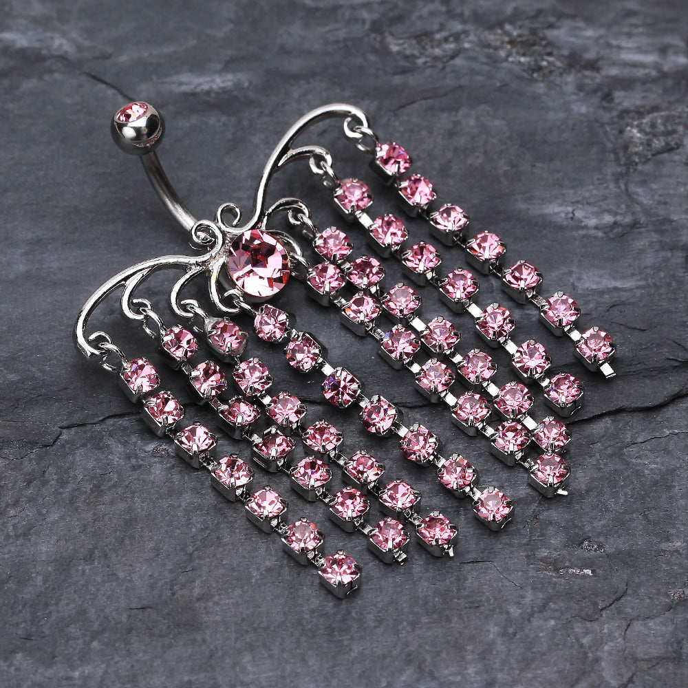 Detail View 2 of Sparkling Curtain Chandelier Belly Ring-Light Pink