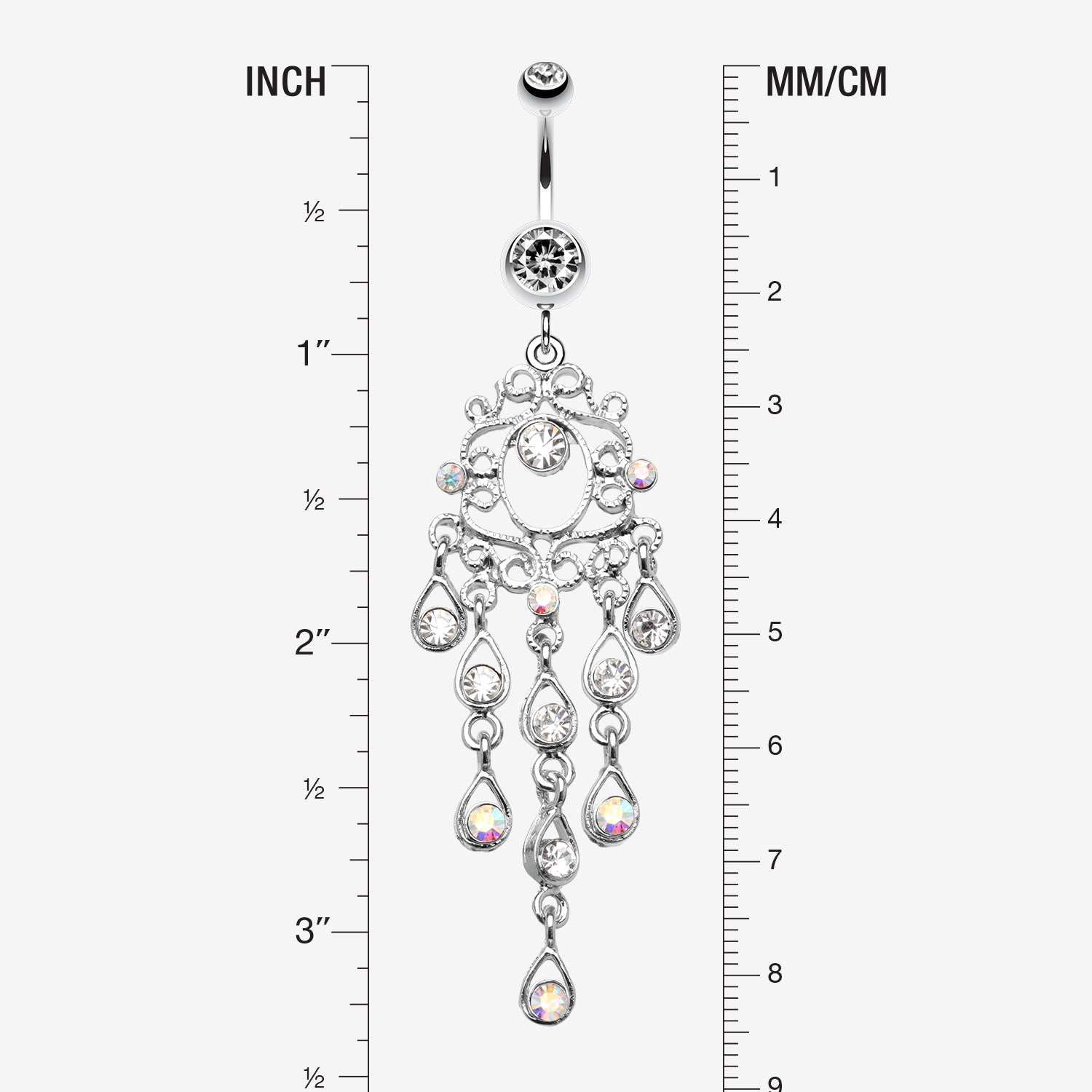 Detail View 1 of Classic Chandelier Sparkle Belly Ring-Clear Gem