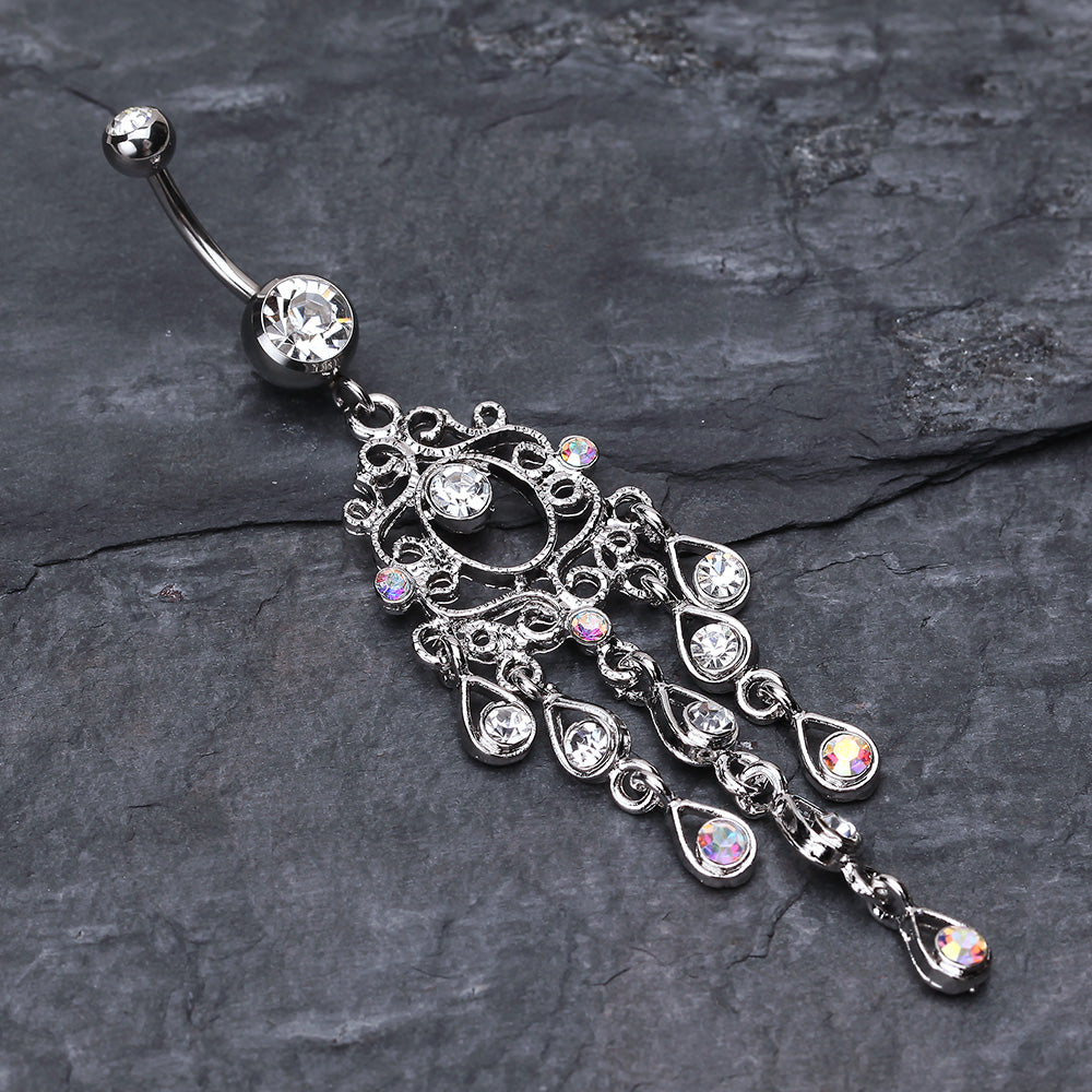 Detail View 2 of Classic Chandelier Sparkle Belly Ring-Clear Gem