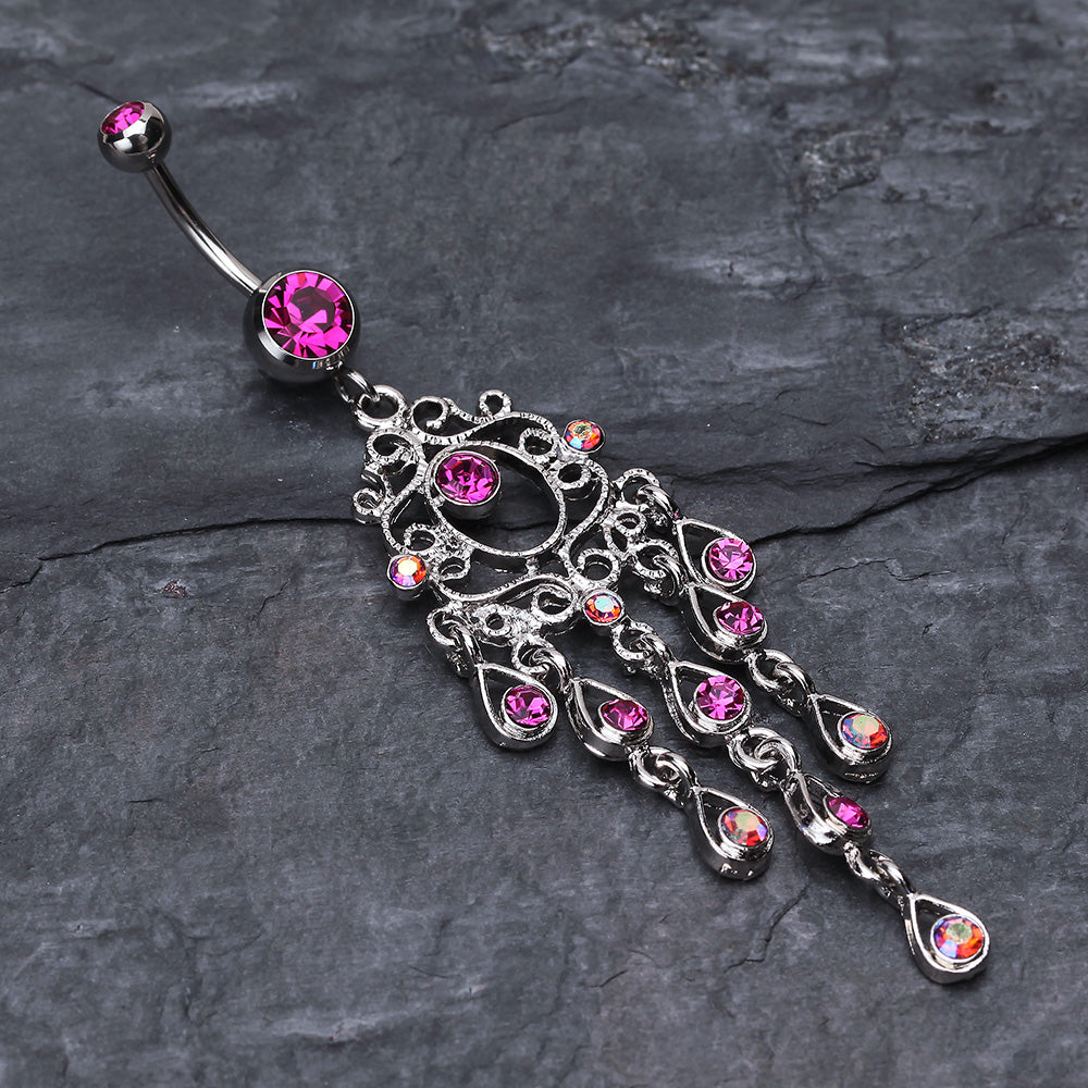 Detail View 2 of Classic Chandelier Sparkle Belly Ring-Fuchsia