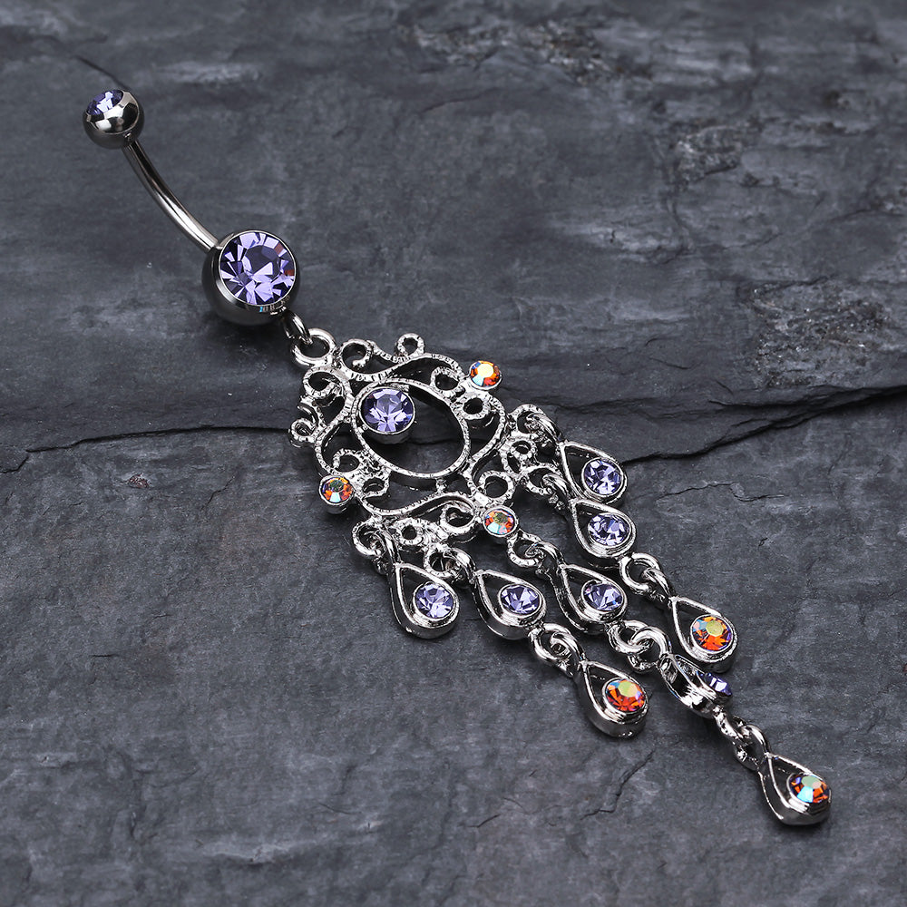Detail View 2 of Classic Chandelier Sparkle Belly Ring-Tanzanite
