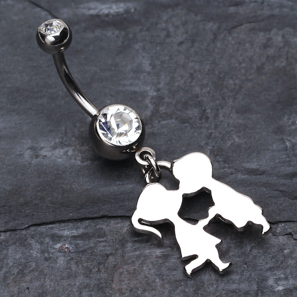 Detail View 2 of First Kiss Belly Button Ring-Clear Gem