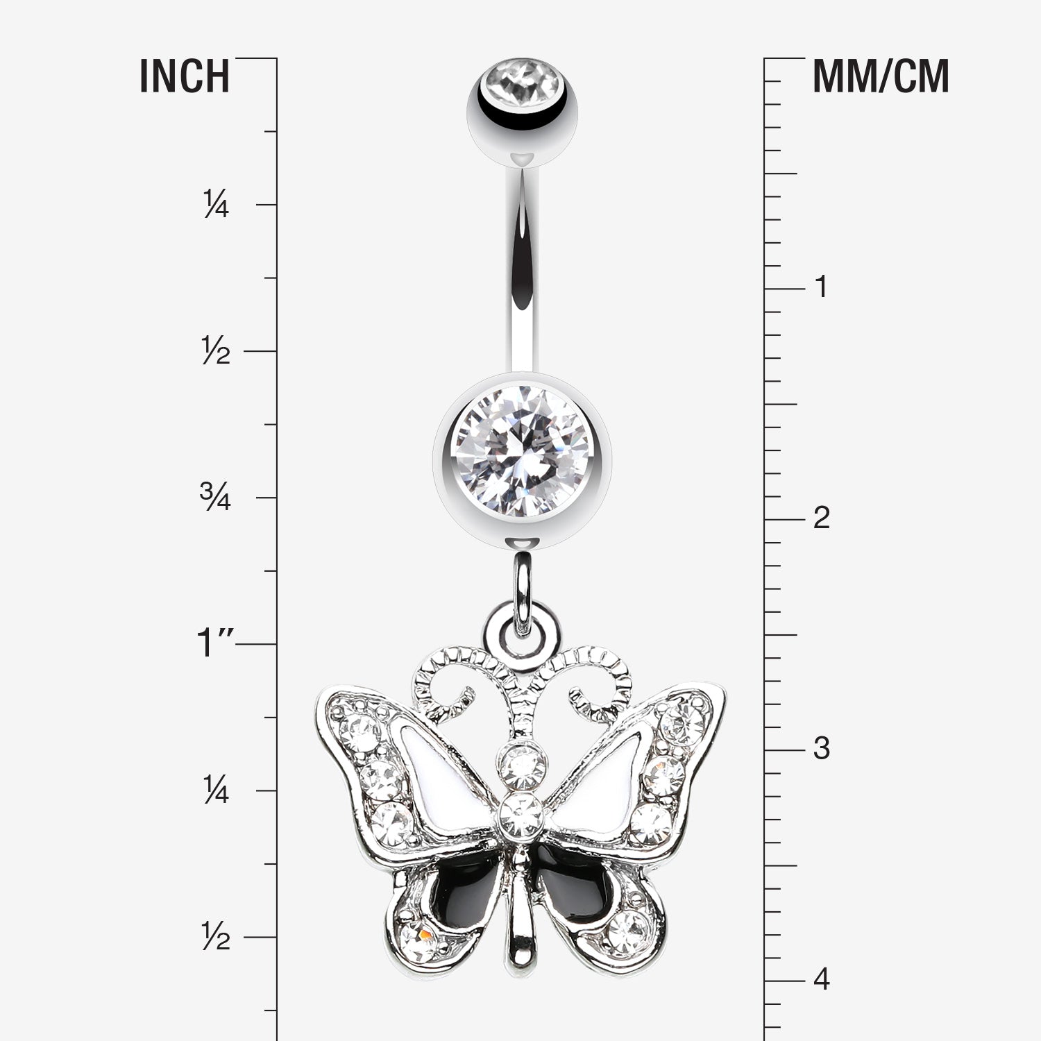 Detail View 1 of Butterfly Delight Belly Button Ring-Clear Gem