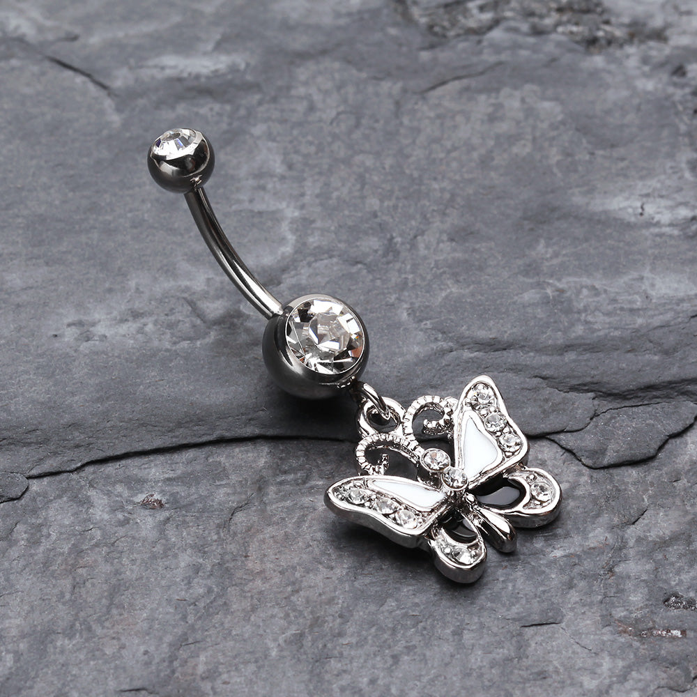 Detail View 2 of Butterfly Delight Belly Button Ring-Clear Gem