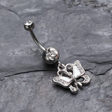 Detail View 2 of Butterfly Delight Belly Button Ring-Clear Gem