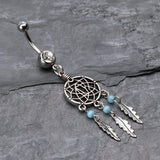 Detail View 2 of Classic Beaded Dreamcatcher Belly Button Ring-Clear Gem/Aqua