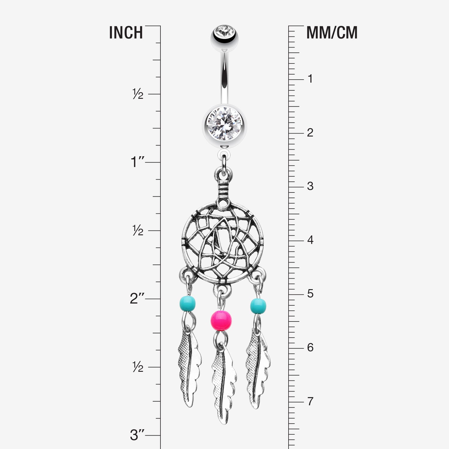 Detail View 1 of Classic Beaded Dreamcatcher Belly Button Ring-Clear Gem/Pink
