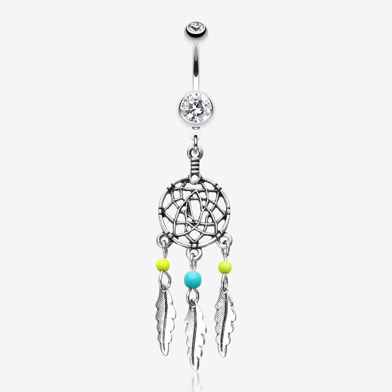Classic Beaded Dreamcatcher Belly Button Ring-Clear Gem/Yellow