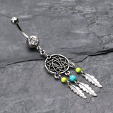 Detail View 2 of Classic Beaded Dreamcatcher Belly Button Ring-Clear Gem/Yellow