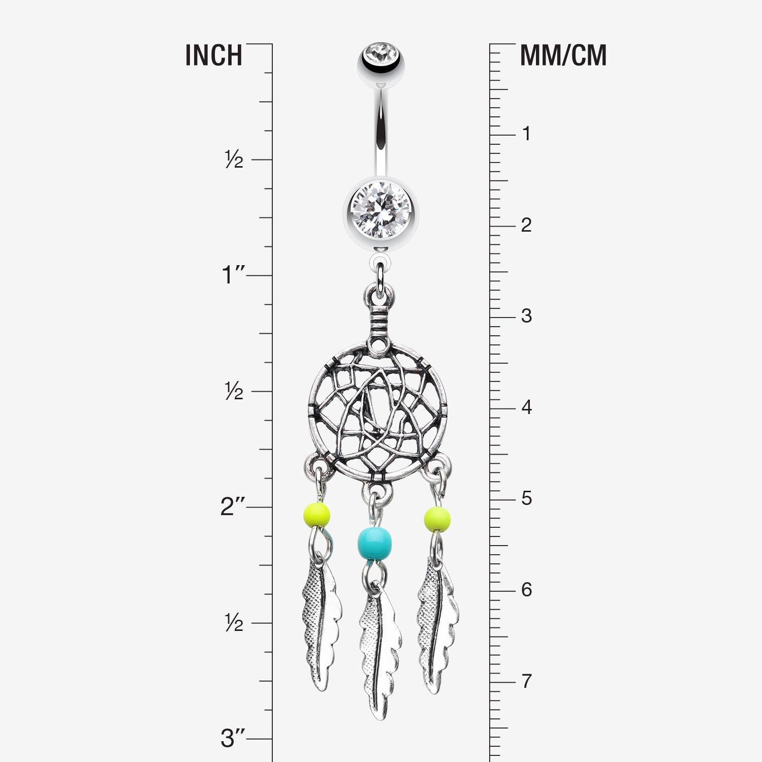 Detail View 1 of Classic Beaded Dreamcatcher Belly Button Ring-Clear Gem/Yellow