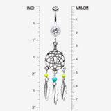 Detail View 1 of Classic Beaded Dreamcatcher Belly Button Ring-Clear Gem/Yellow
