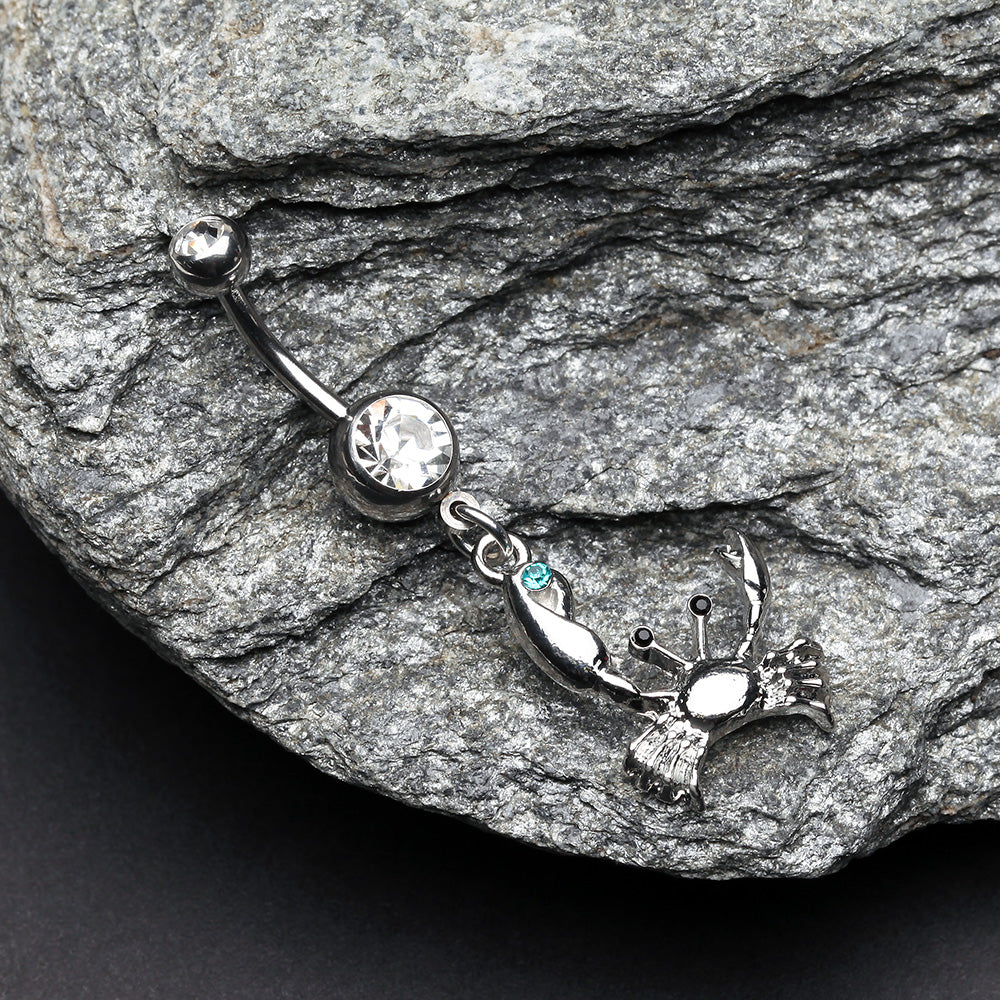 Detail View 2 of Fiddler Crab Dangle Belly Button Ring-Clear Gem