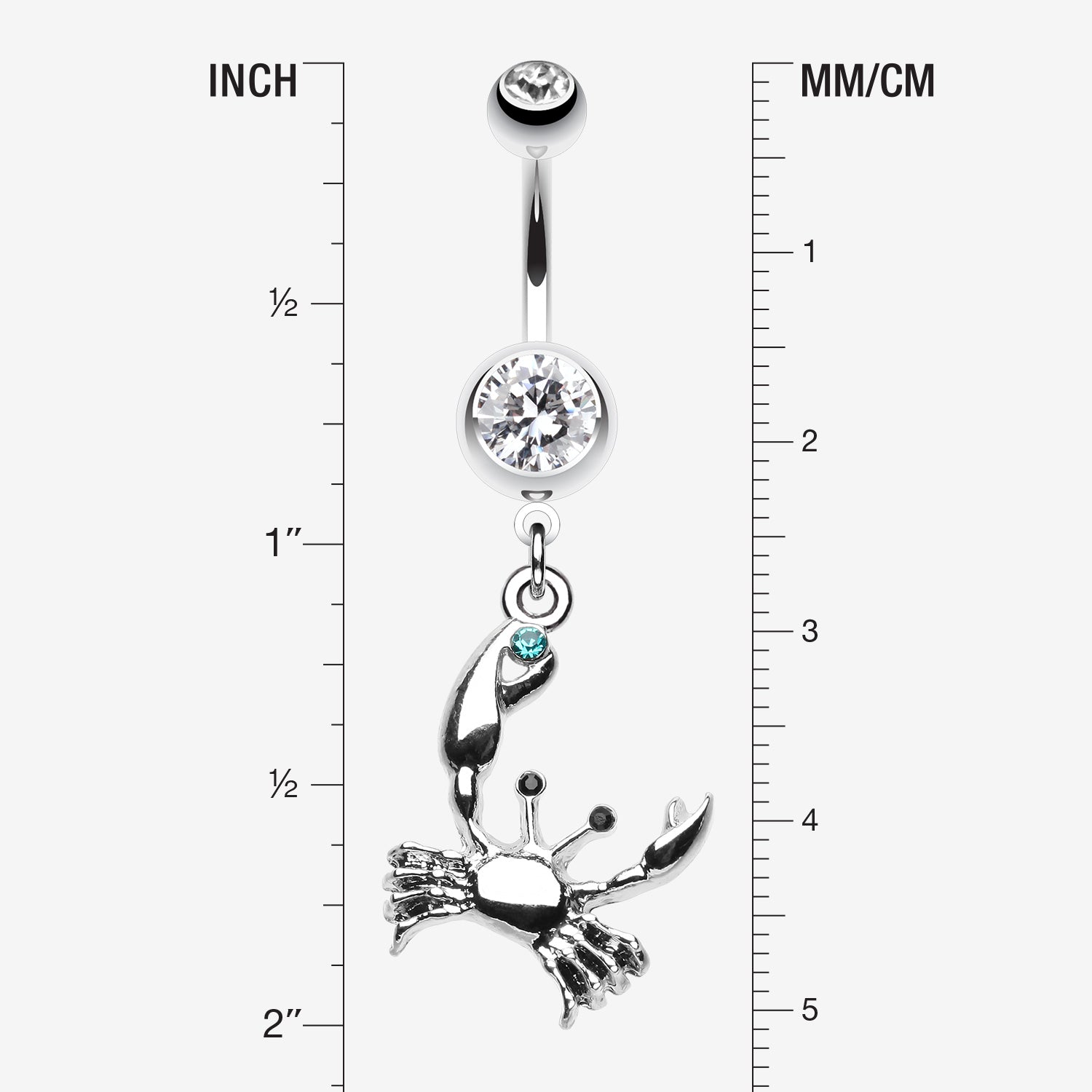 Detail View 1 of Fiddler Crab Dangle Belly Button Ring-Clear Gem