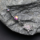 Detail View 2 of Turtle Dazzle Belly Button Ring-Aurora Borealis