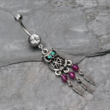 Detail View 2 of Guardian Owl Dreamcatcher Belly Button Ring-Clear Gem